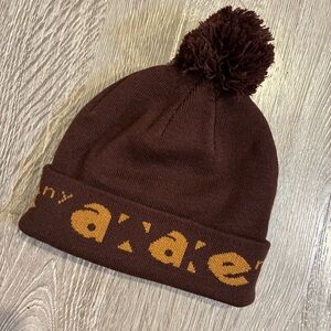 Awake NY Pom Beanie Brown Logo Knit One Size Streetwear